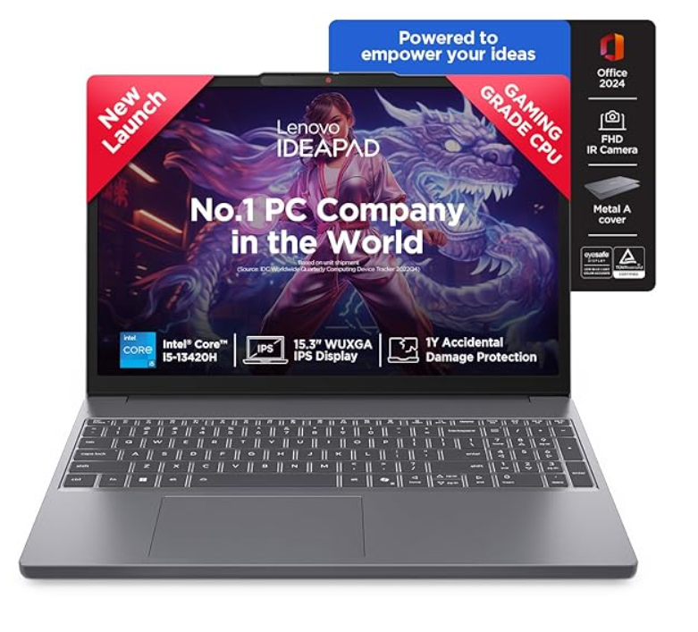 Lenovo Ideapad Slim 3 13Th Gen Intel Core I5-13420H 15.3"(38.8Cm) WUXGA IPS Laptop(16GB RAM/512GB SSD/Windows 11/Office Home 2024/Backlit Keyboard/1Yr ADP Free/3 Mon. Game Pass/Grey/1.6Kg) 83K100C6IN