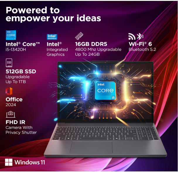 Lenovo Ideapad Slim 3 13Th Gen Intel Core I5-13420H 15.3"(38.8Cm) WUXGA IPS Laptop(16GB RAM/512GB SSD/Windows 11/Office Home 2024/Backlit Keyboard/1Yr ADP Free/3 Mon. Game Pass/Grey/1.6Kg) 83K100C6IN - Image 4