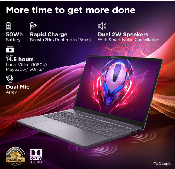Lenovo Ideapad Slim 3 13Th Gen Intel Core I5-13420H 15.3"(38.8Cm) WUXGA IPS Laptop(16GB RAM/512GB SSD/Windows 11/Office Home 2024/Backlit Keyboard/1Yr ADP Free/3 Mon. Game Pass/Grey/1.6Kg) 83K100C6IN - Image 3